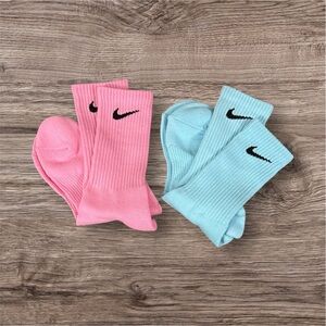 Nike Women Pink and Light Blue Socks 2pairs Set New